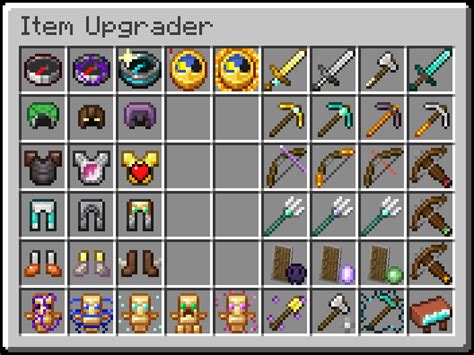 Item Upgrader is a mod that adds upgrades for items, complementing enchantments and providing more use to the smithing table! These can be applied in the smithing table by combining items with other items! Be warned, however. The item you use to upgrade it will be consumed forever!